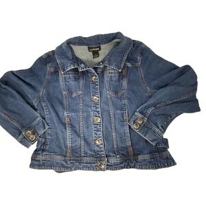 Lane Bryant Women Blue Denim Trucker Jacket Size 20 Stretch Medium Wash Classic